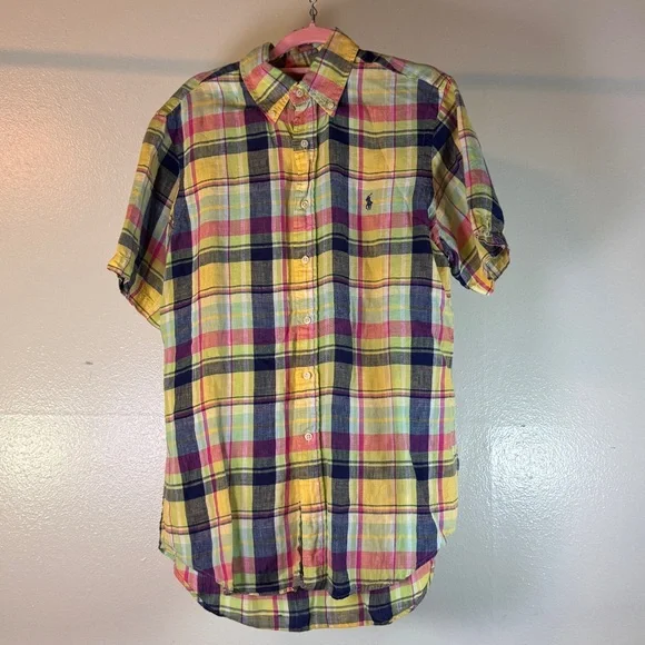 Ralph Lauren Classic Fit Plaid Button Down Short Sleeve Shirt Men’s Medium M - Picture 4 of 6